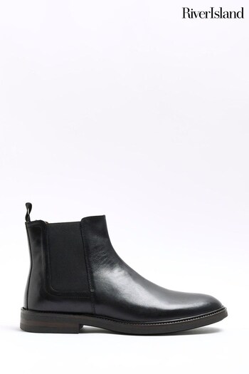River Island Black Smart Leather Gusset Chelsea Boots (N62046) | £65