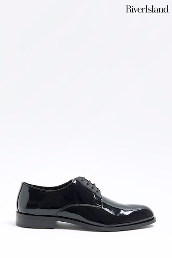 River Island Black Patent Derby Shoes (N62049) | £50