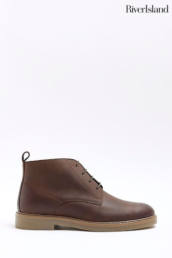 River Island Brown Leather Casual Chukka Boots (N62050) | £49