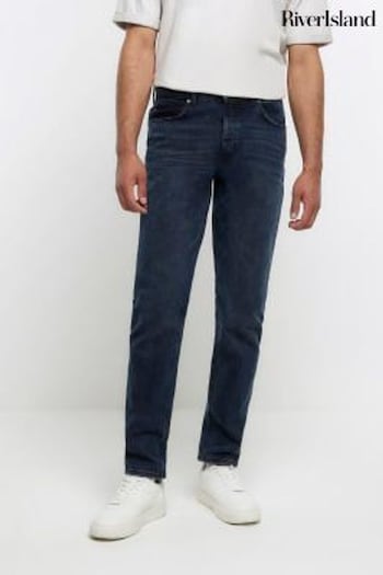 River Island Blue Slim Fit Dark Wash Jeans Academia (N62052) | £45