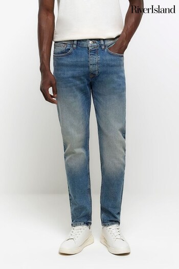 River Island Blue Slim Fit Medium Wash Length Jeans (N62054) | £45