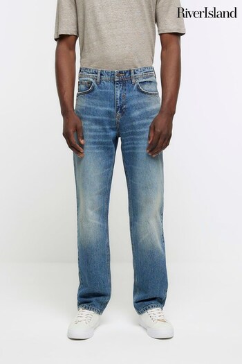 River Island Blue Medium Wash Straight Fit Jeans (N62055) | £45