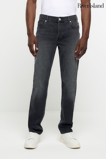 River Island Black Slim Fit Washed Dredge Jeans (N62060) | £45
