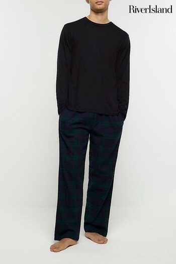 River Island Black T-Shirt and Checked Bottom Pyjama Set (N62063) | £30