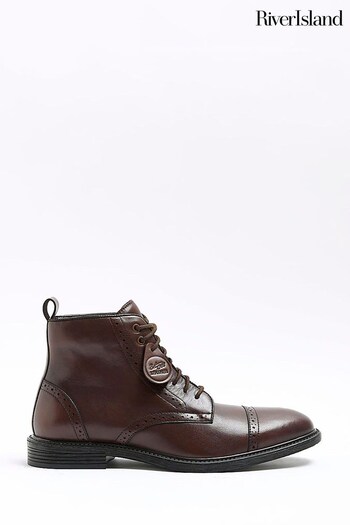 River Island Brown Smart Leather Brogue Boots (N62086) | £69