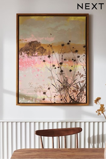 Pink Summer Meadow Landscape Framed Canvas Wall Art (N62089) | £75