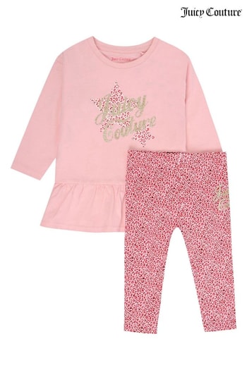 Juicy Couture Girls Pink Leopard Star Dress & Legging Set (N62167) | £20