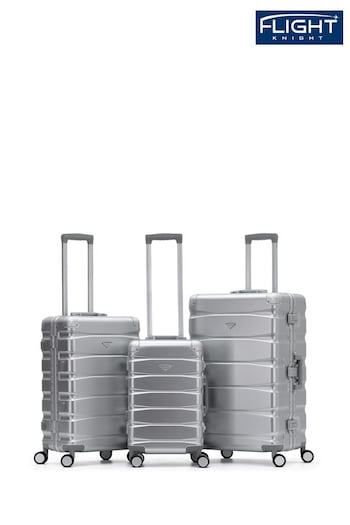 Flight Knight Silver Premium Travel Suitcase Set, 8 Wheels, Aluminium Frame, ABS Body (N62183) | £200