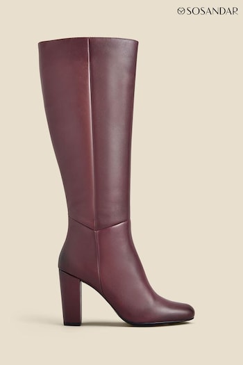 Sosandar Red Leather Zip Knee High Boots (N62334) | £155