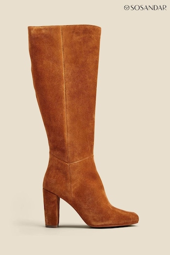 Sosandar Dark Brown Suede Zip Knee High Boots (N62342) | £155