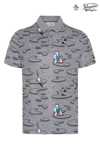 Original Penguin Golf Mens Grey All Over Polar Pete Print flops Polo Shirt (N62434) | £54