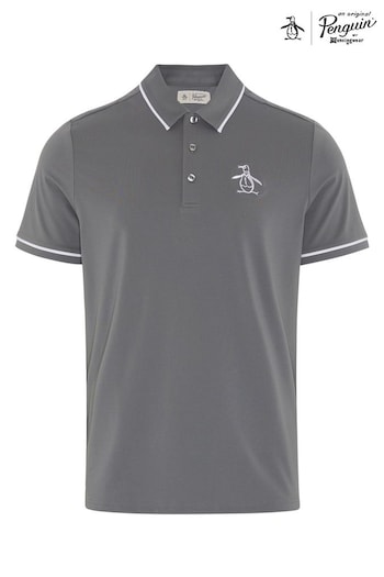 Original Penguin Golf Mens Grey Heritage Polo Shirt with Oversized Pete Logo (N62439) | £45