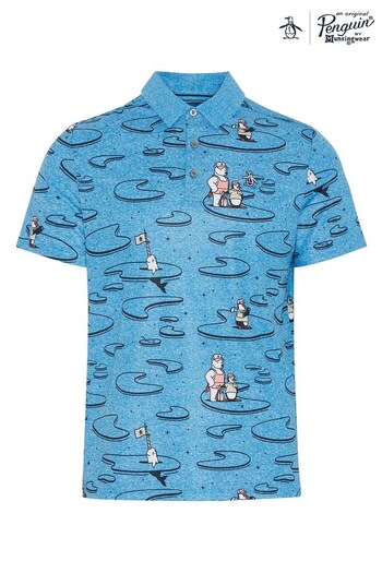 Original Penguin Golf Mens Blue All Over Polar Pete Print Polo Shirt (N62441) | £54