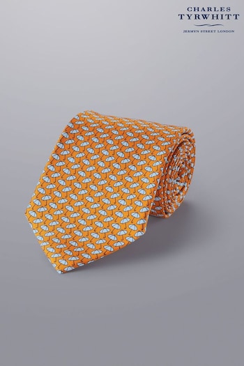 Charles Tyrwhitt Orange Raining Cats and Dogs Print Silk Tie (N62563) | £35