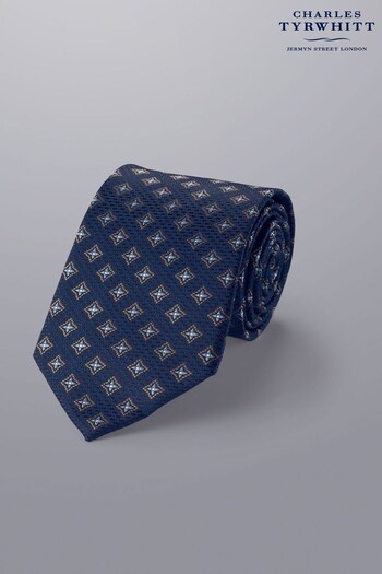 Charles Tyrwhitt Blue Medallion Silk Stain Resistant Pattern Tie (N62592) | £35