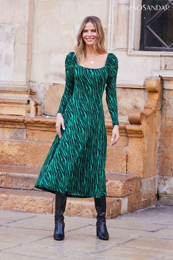 Sosandar Green Square Neck Jersey Midi Dress (N62633) | £72