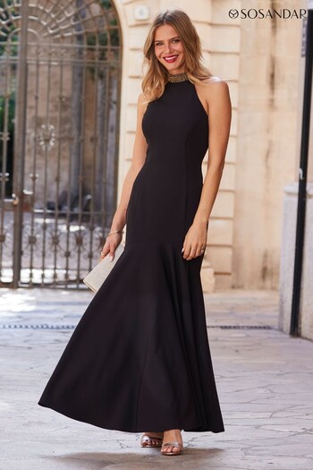 Sosandar Black High Neck Evening Dress (N62666) | £94