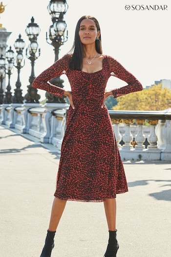 Sosandar Red Sweetheart Neck Midi Dress (N62684) | £72