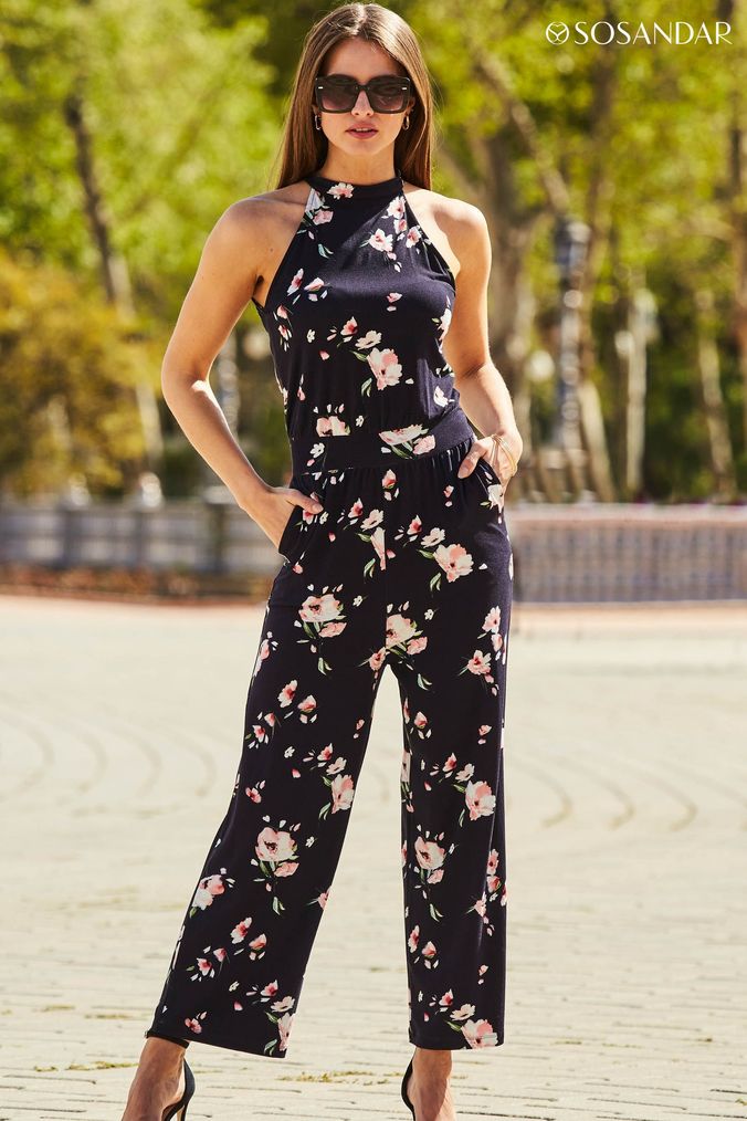 Halter neck clearance floral jumpsuit