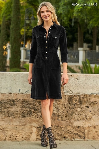 Sosandar Black Velvet Popper Dress (N62765) | £84