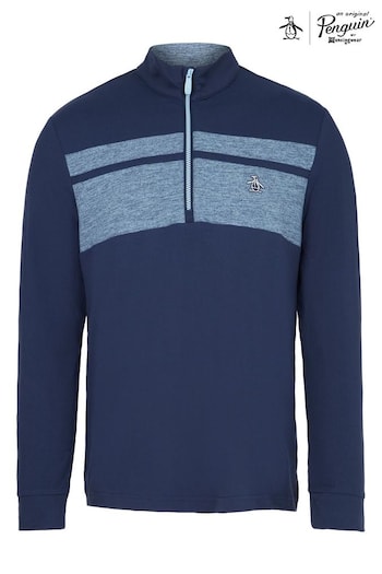 Original Penguin Golf Mens Blue Lightweight 1/4 zip Heritage Block Pullover Jacket (N62811) | £64