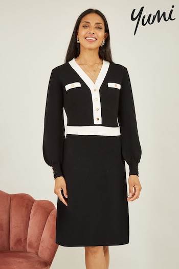 Yumi Black Knitted Shirt Dress With Contrast Detail (N62846) | £55