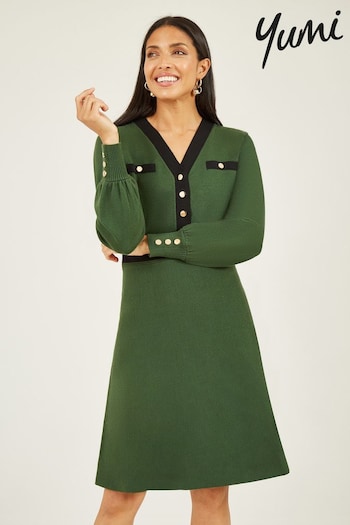 Yumi Green Knitted Shirt Dress With Contrast Detail (N62847) | £55