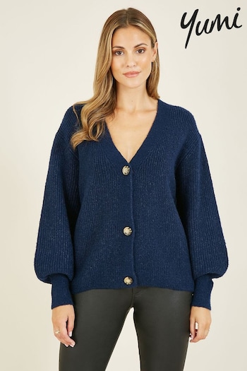 Yumi Blue Button Front Knitted Cardigan (N62851) | £50
