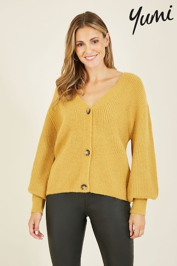 Yumi Yellow Button Front Knitted Cardigan (N62852) | £50