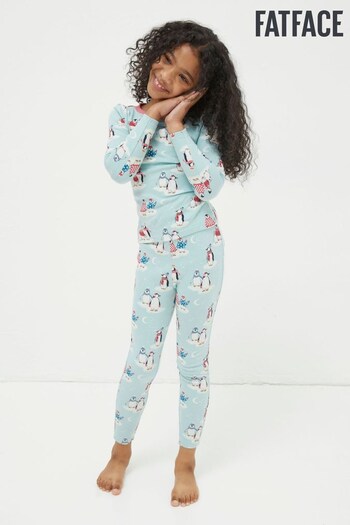 FatFace Blue Snug Fit Penguin Pyjamas Set (N62903) | £25