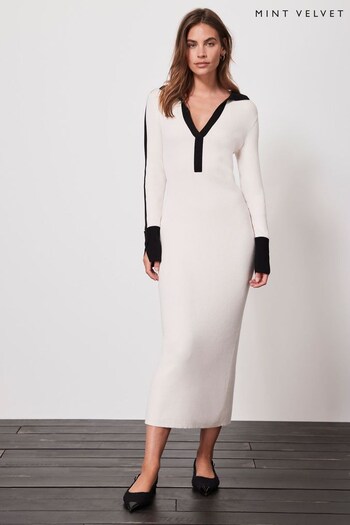 Mint Velvet Cream Cotton Blend Polo Dress (N62927) | £119
