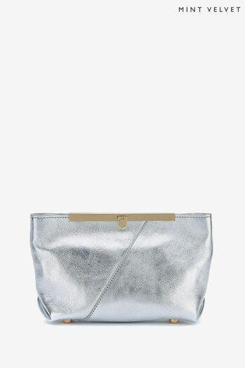 Mint Velvet Silver Metallic Clutch Bag (N62933) | £99
