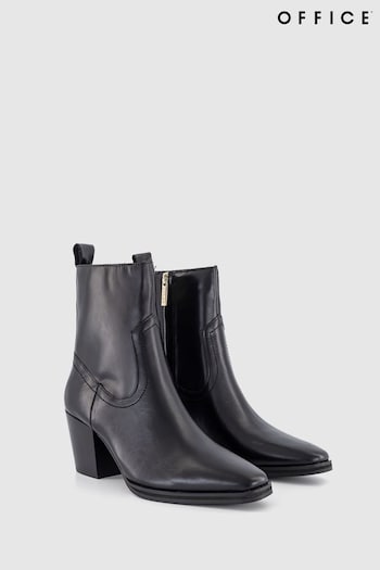 Office Black Leather Western Ankle Boots (N62949) | £80