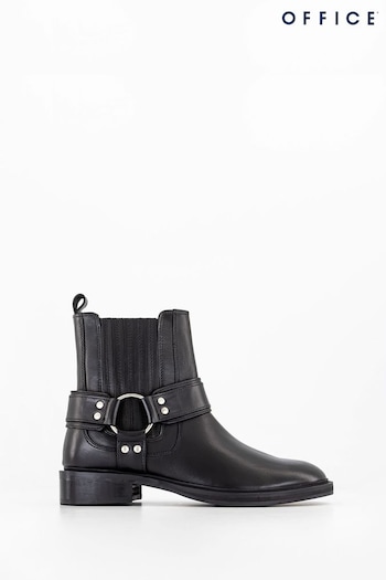 Office Black Leather Chelsea Boots sandals With Lug Sole & Hardware (N62951) | £100