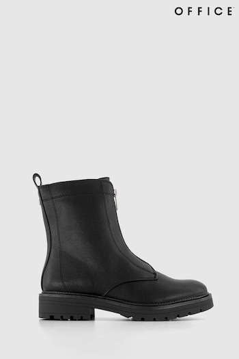 Office Black Zip Front Ankle Boots With Lug Sole (N62952) | £65