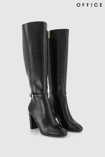 Office Black Block Heel High Leg Boot With Buckle Detail (N62953) | £85