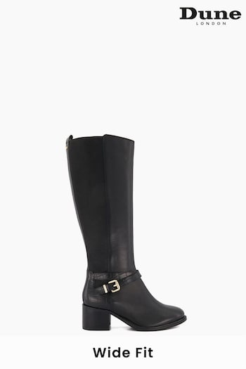 Dune London Wide Fit Tildy Strap Detail Knee-High Black low-top Boots (N63027) | £140