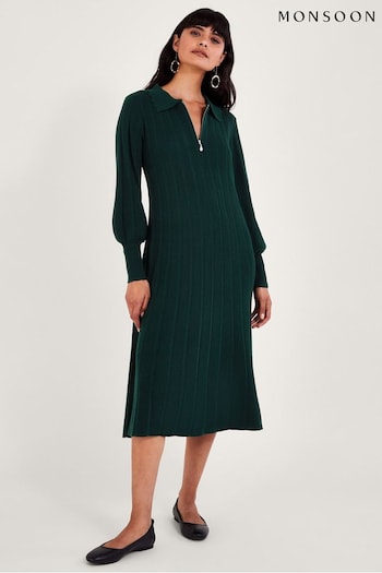 Monsoon Green Pleat Midi Dress (N63070) | £90