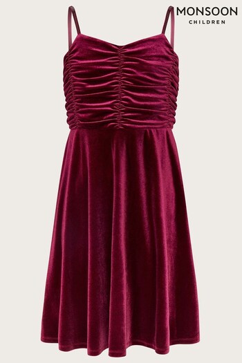 Monsoon Red Velvet Ruched Strappy Prom Dress (N63071) | £50 - £55