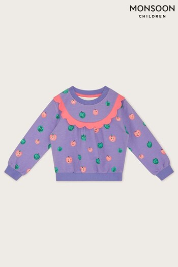 Monsoon Purple Happy Apples Scallop Sweatshirt (N63086) | £25 - £29