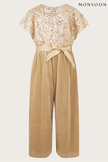 Monsoon Gold Shimmer Sequin Cape Sleeve Jumpsuit (N63103) | £49 - £53