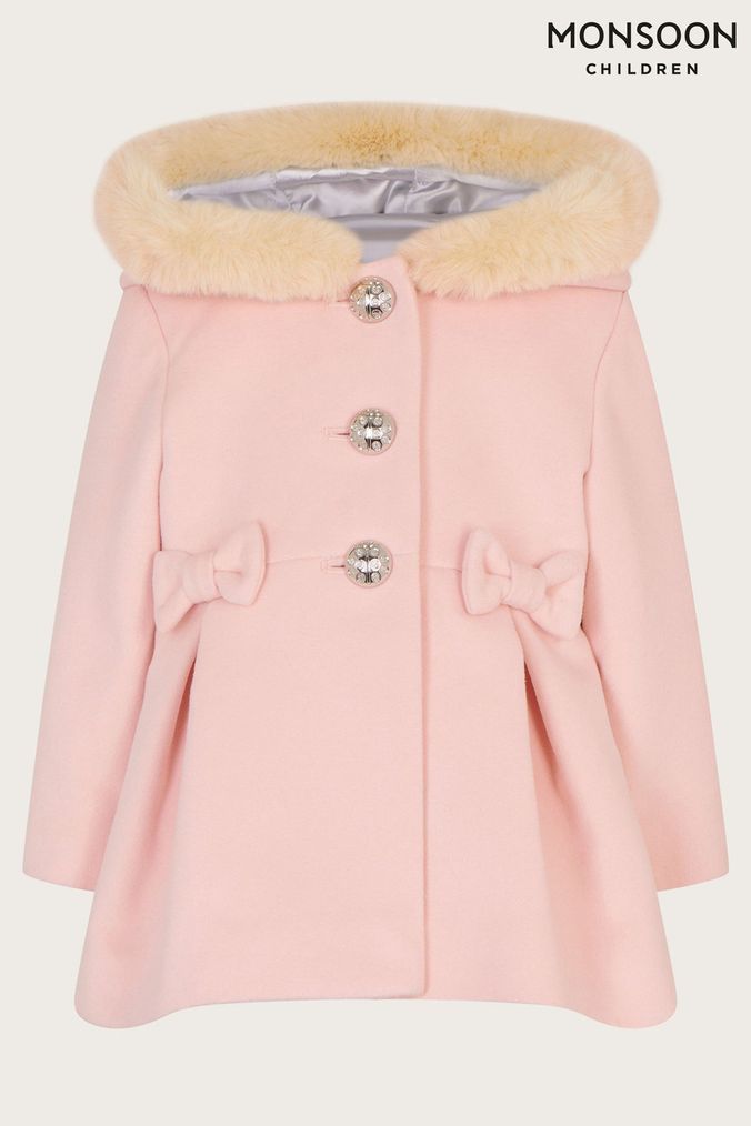 Monsoon Pink Baby Bow Hooded Coat (N63112) | £52 - £56