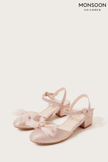 Monsoon Pink Netted Heart Sling Back Heels (N63130) | £29 - £33