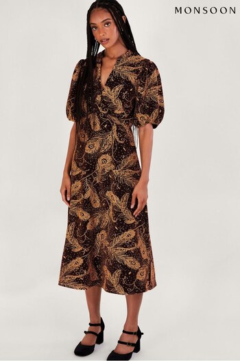 Monsoon Velvet Black Midi Dress (N63148) | £100