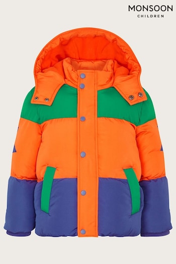 Monsoon Orange Colourblock Puffer Coat (N63175) | £50 - £60