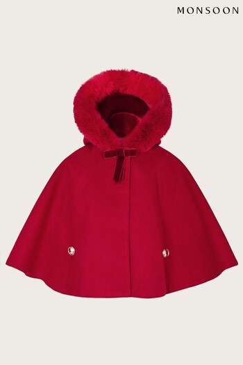 Monsoon Baby Red Faux Fur Hooded Cape (N63193) | £49 - £53