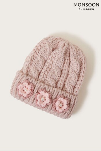 Monsoon Natural Crochet Flower Beanie Hat (N63199) | £14 - £15