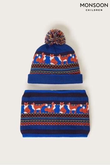 Monsoon Blue Fox Bobble Hat and Snood Set (N63204) | £25