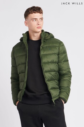 Jack Wills Mens Green Kershaw Hooded Puffer Jacket (N63255) | £89