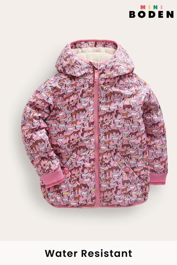 Boden Pink Rainbow Printed Sherpa Lined Anorak Jacket (N63341) | £47 - £52